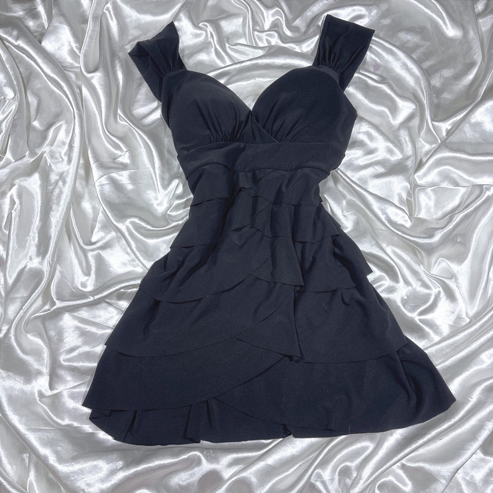 y2k tank top Black Excellent Tiered Ruffle Sweetheart Neck Candy Rain